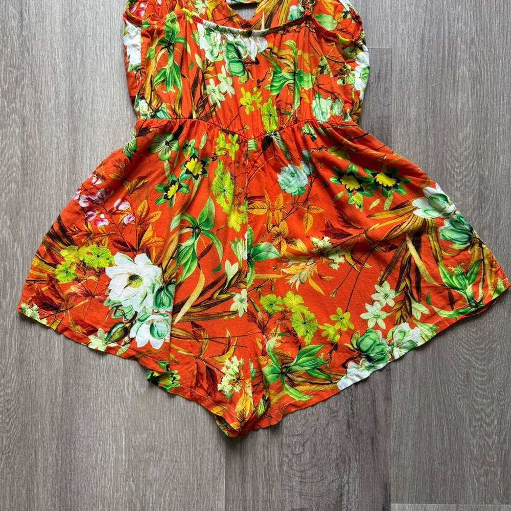 Yurari Tropical Floral Orange Women's Romper Size L Beach Resortwear Summer - Picture 11 of 11